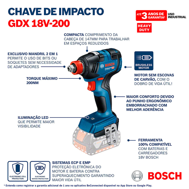 Chave de Impacto | GDX 18V-200 - BOSCH 06019J22E0-000