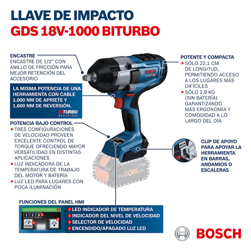 Chave de Impacto | GDS 18V-1000 - BOSCH 06019J83E1-000