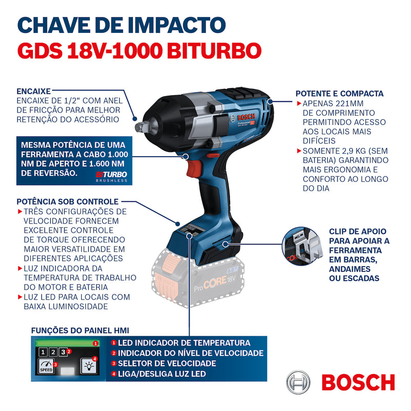 Chave de Impacto | GDS 18V-1000 - BOSCH 06019J83E1-000