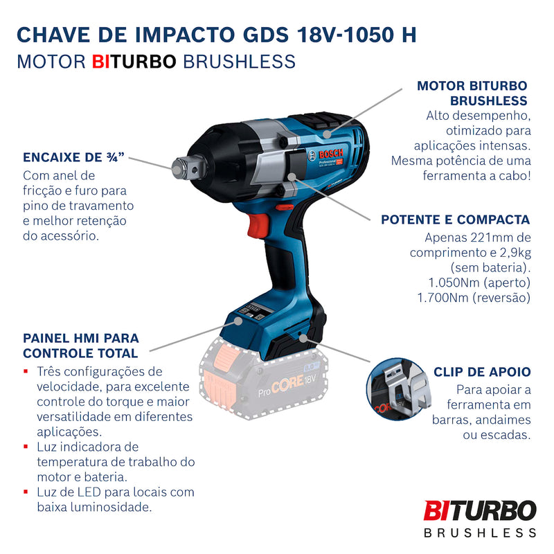 Chave de Impacto | GDS 18V-1050 H - BOSCH 06019J85E1-000