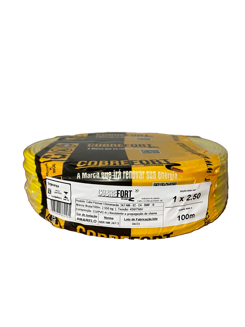 Cabo Flex Cobrefort 2,50MM 450/750V Amarelo 100M